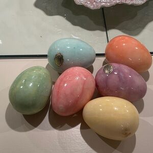 Set of 6 Alabaster Eggs.  Pastel colors.  Mint condition.  Beautiful!